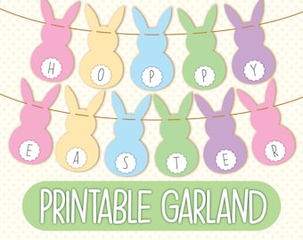 Printable Hoppy Easter Garland | Printable Happy Easter Banner | Printable Easter Bunting | Easter Bunny Home Decor | Easter Decorations