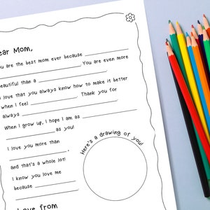 Carta imprimible a mamá/mamá / Completar los espacios en blanco / Hoja de actividades para niños / Último minuto / Regalo del Día de la Madre / Tarjeta imprimible para mamá