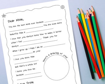 Printable Letter to Mom/Mum | Fill in the Blanks | Kids' Activity Sheet | Last Minute | Mother's Day Gift | Printable Card for Mom