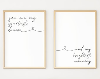 PRINTABLE Bedroom Wall Decor | Above Bed Art | Diptych | Black and White | Set of 2 Prints | Calligraphy Wall Art | Wedding Gift Art | Pair