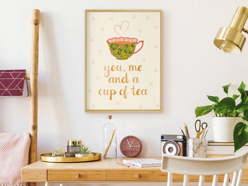 PRINTABLE You, Me & a Cup of Tea Print Tea Art Print Kitchen Prints Cottagecore Decor Grandma Core Art Kitchen Wall Art Tea Art image 2