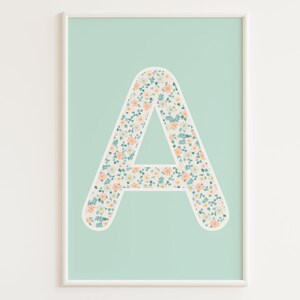 Impressão de letras florais IMPRIMÍVEIS | Impressão de carta de berçário | Sinal verde do nome do berçário | Arte de parede de berçário para impressão | Impressão do berçário do monograma | Garotas