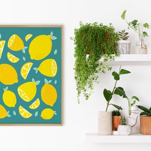 PRINTABLE Lemons Art Lemons Print Printable Summer Wall Decor Turquoise Kitchen Prints Bright Wall Prints Printable Blue Wall Art image 9