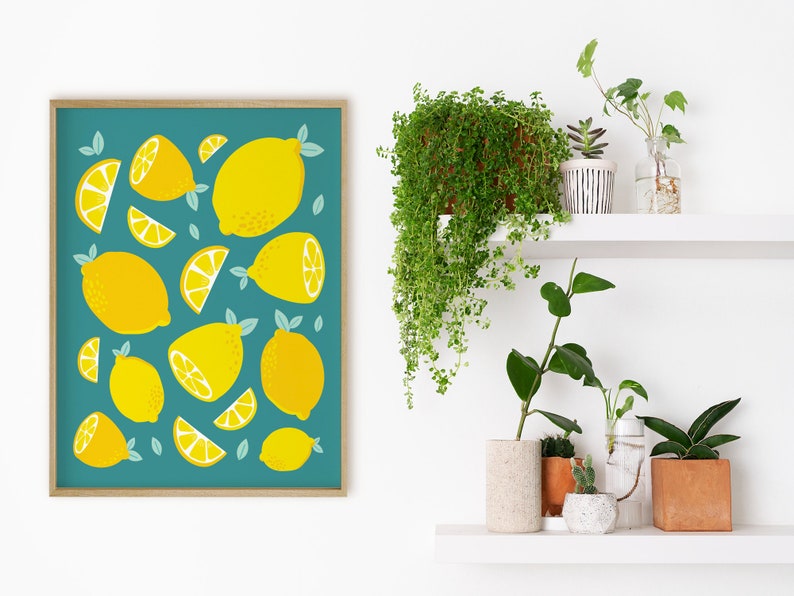 PRINTABLE Lemons Art Lemons Print Printable Summer Wall Decor Turquoise Kitchen Prints Bright Wall Prints Printable Blue Wall Art image 9