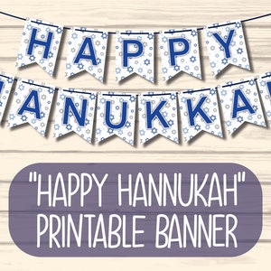 Bannière Happy Hanukkah | Bunting Hanukkah imprimable | Guirlande de Hanoukka imprimable | Décorations de Hanoucca imprimables | Décor de 'Hanoucca