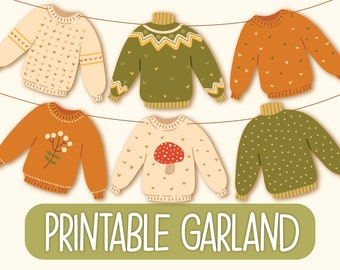 Printable Fall Sweaters Garland | Fall Banner | Thanksgiving Decorations | Cozy Autumn Decorations | Fall Garland Digital | Sweater Weather