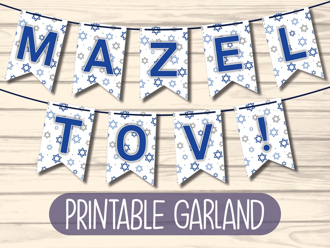 Mazel Tov Banner | Printable Mazel Tov Bunting | Jewish Wedding Decor | Mazel Tov Garland ...