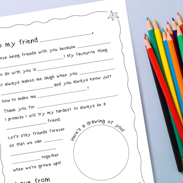 Printable Letter to My Friend | Fill in the Blanks | Kids' Activity Sheet | Writing Practice | Last Minute | Card for Child's Friends