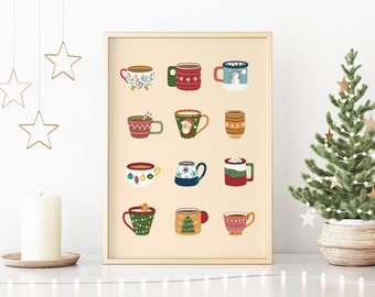PRINTABLE Christmas Mugs Print | Christmas Hot Chocolate Decor | Printable Christmas Wall Art | Scandi Christmas Decor | Hygge Christmas