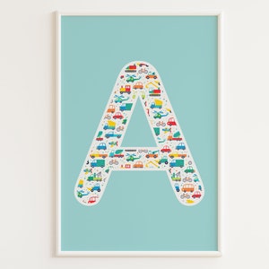 Cars Letter Print / Nursery Letter Print / Blue Nursery Name Sign / Cars Nursery Wall Art / Regalo personalizado para bebés / Monogram Nursery / Boys