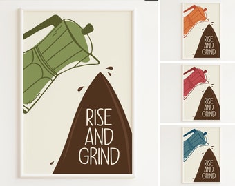 Coffee Print | Coffee Quote Print | Retro Coffee Decor | Coffee Poster | Rise and Grind Print | Coffee Lover Gift | Scandi Coffee Wall Art