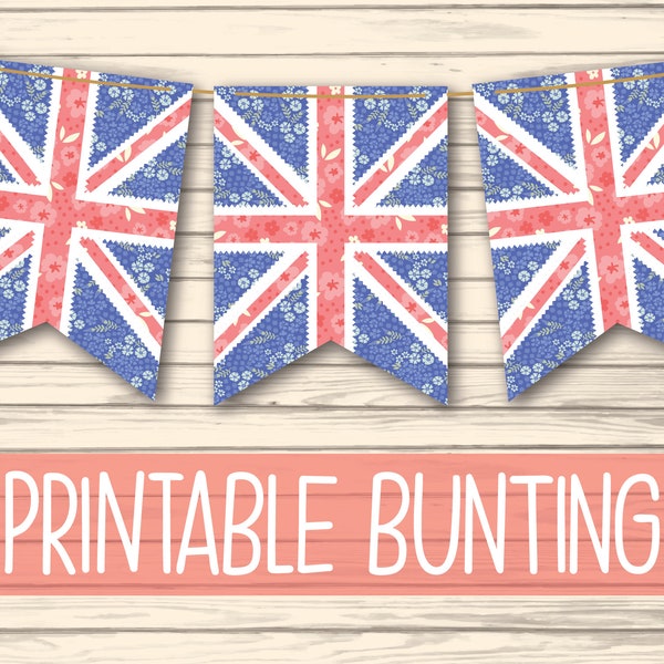 Printable Union Jack Bunting | Floral Union Jack Bunting | British Flag Banner | Royal Party | Union Jack Decorations | Coronation Bunting