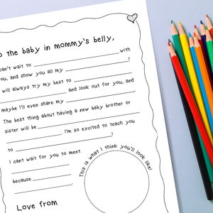 Druckbare Brief an New Baby | Fill in the Blanks | Kinderarbeitsblatt | Karte für New Brother | Karte für Neue Schwester