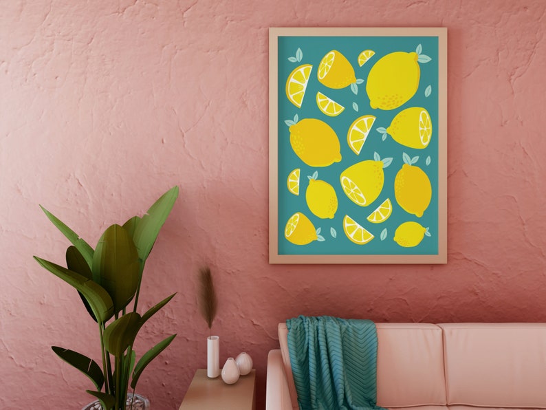 PRINTABLE Lemons Art Lemons Print Printable Summer Wall Decor Turquoise Kitchen Prints Bright Wall Prints Printable Blue Wall Art image 10