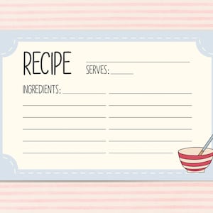 Printable Recipe Cards | Blue Recipe Cards | Baking | Cooking | Kitchen Organization