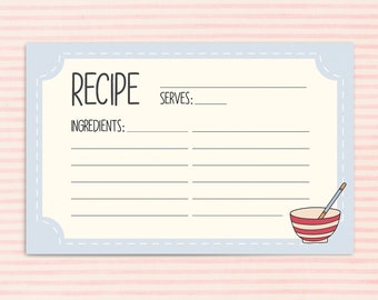 Printable Recipe Cards | Blue Recipe Cards | Baking | Cooking | Kitchen Organization