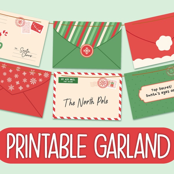 Printable Letters to Santa Garland | Printable Christmas Banner | Christmas Bunting | Christmas Decorations Printable | Downloadable Xmas