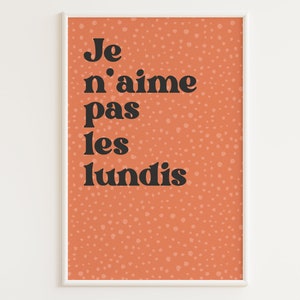 PRINTABLE | 70s Retro Print | Je n&#39;aime pas les lundis | I Don&#39;t Like Monday Print | Terracotta Wall Art | Retro French Poster | Orange Art