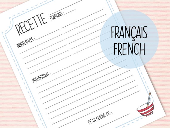 Page de recette imprimable | Feuille recette à imprimer  | Formats lettre et A4 | Cuisiner | Pâtisserie | Organisation cuisine | Bleu