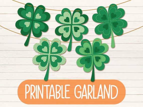 Printable St Patrick's Day Banner | Printable Happy St Patrick's Day Decorations | Four Leaf Clover Garland | St Paddy's Day Bunting | Green