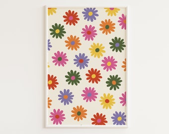 DRUCKBAR Retro Blumendruck | Vintage Blumenmuster | Groovy Prints | 70er Jahre Dekor | 60er Jahre Gänseblümchen | Bunte Blumen Prints | Flower Power