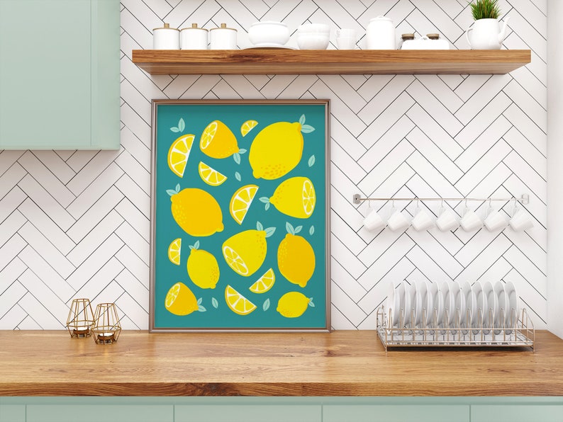 PRINTABLE Lemons Art Lemons Print Printable Summer Wall Decor Turquoise Kitchen Prints Bright Wall Prints Printable Blue Wall Art image 7