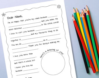 Printable Letter to Nana/Nanny | Fill in the Blanks | Kids' Activity Sheet | Last Minute | Card for Grandma | Grandparents' Day