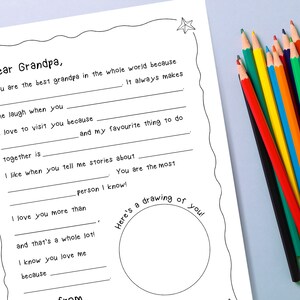 Druckvorlage Brief an Opa/Opa | Fill in the Blanks | Kinderarbeitsblatt | Last Minute | Karte für Großvater | Großelterntag