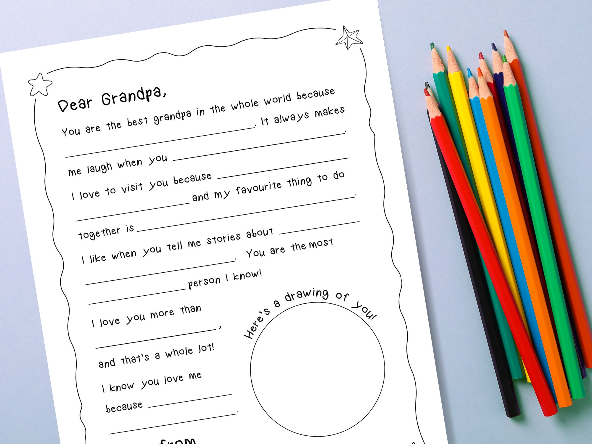 Printable Letter to Grandpa/grandad | Fill in the Blanks | Kids