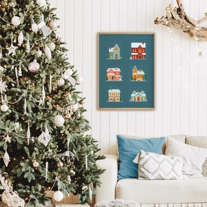 PRINTABLE Winter Print Christmas Houses Decorations Christmas Village Houses Blue Christmas Decorations Winter Printable Wall Art image 9