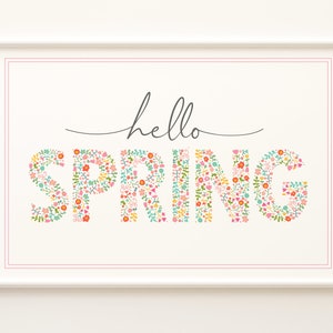 PRINTABLE Hello Spring Print | Printable Spring Wall Art | Floral Spring Home Decor | Pink Spring Decorations | Hello Spring Wall Decor