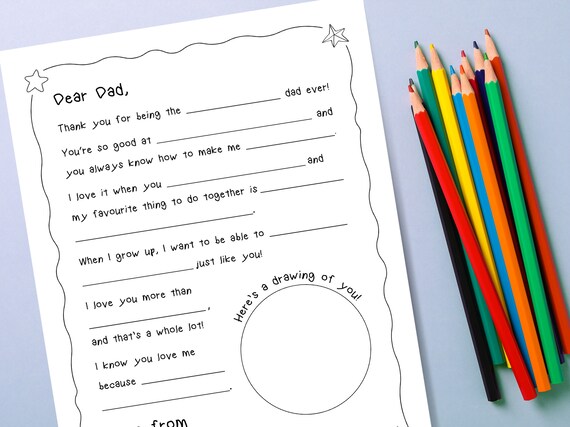 printable letter to dad fill in the blanks kids etsy