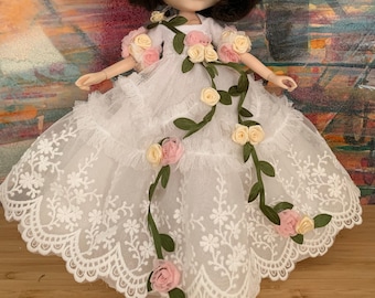 Blythe Doll ABITO Abito con fiori in pizzo e corona di fiori