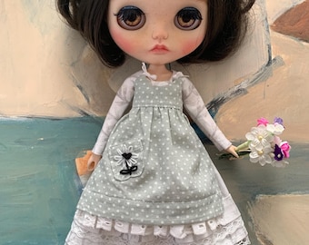 BLYTHE Doll Dress with Apron Socks & Hair Clip Outfit
