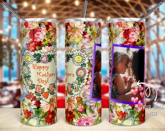 Personalized Picture Mother's Day Gift, 20 oz. skinny tumbler with straw, Mother's Day Tumbler with a personalized picture