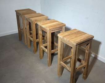 Taburete de bar de exterior de teca maciza – 77 cm – Nuevo – Madera natural – Alta calidad – Se vende por unidad
