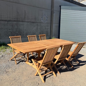 Teakhouten tuintafel rechthoekig uitschuifbaar + 6 klapstoelen - actieset