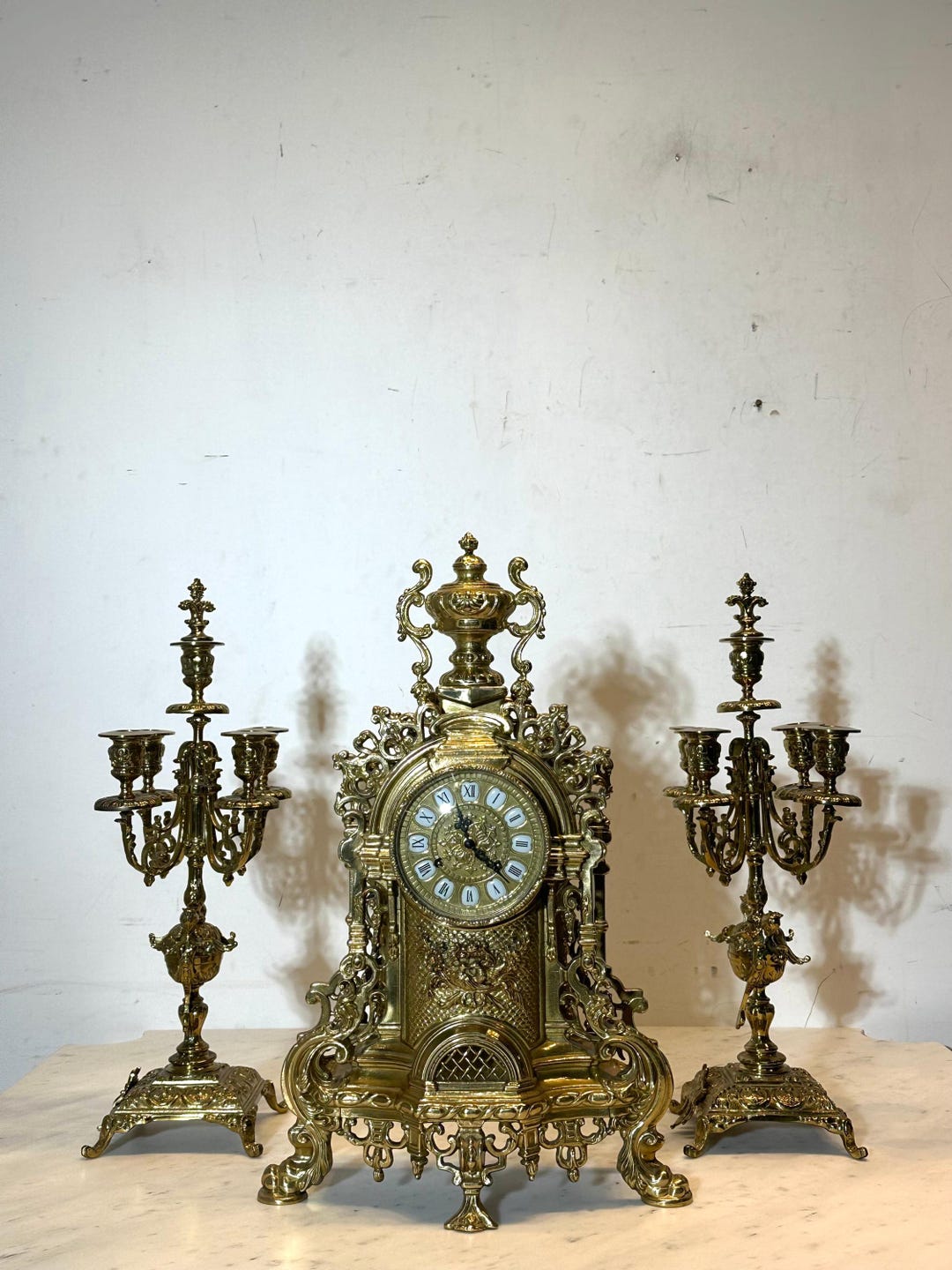 Antique Style Copper Mantel Clock Set With Two Candelabra - Etsy