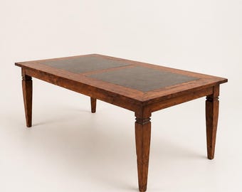 Antique Solid Teak Dining Table with Bluestone Top