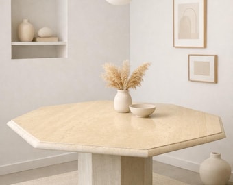Mesa de comedor octogonal vintage de travertino