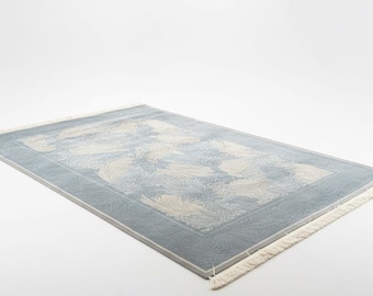 Alfombra de gran tamaño, edición limitada de 450 unidades, de alta calidad, hecha a mano, en azul y marfil.