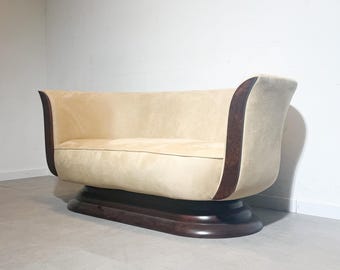 Sofá de dos plazas Tulip de estilo Art Déco – Hotel Le Malandre – Recién tapizado