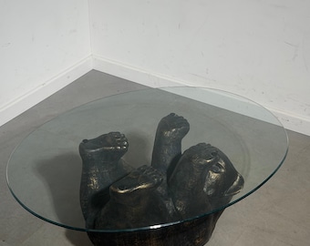 Black Bear Coffee Table in Resin with Glass Top – 90 x 70 x 42 cm