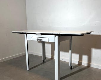 1950s White Enamel Drop-Leaf Table