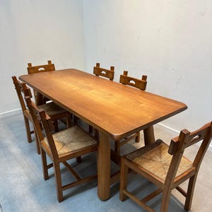 Brutalist oak dining table with 6 chairs