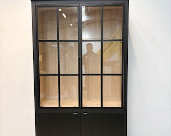 Black Display Cabinet with Glass Doors – 124 cm | Modern Vitrine Cupboard