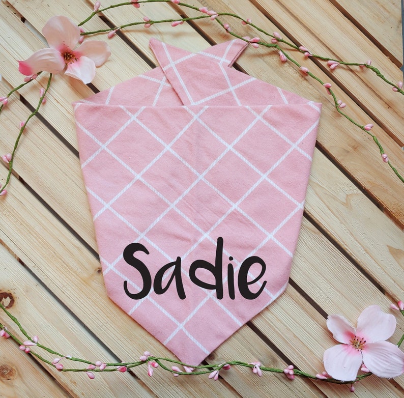 Pink Plaid Flannel Pet Bandana with Matching Scrunchie
