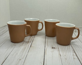 Satz von vier Corning Vintage Mandel braun Tan Kaffee Tassen Tassen 10 Unzen Tassen Corelle