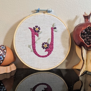 Armenian Letter Ս (S) w/ forget-me-nots Handmade Embroidery