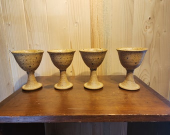 Set of Four Vintage Pottery Goblets- speckle finish